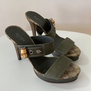 Gucci Green Leather Bamboo Sandals Size 37